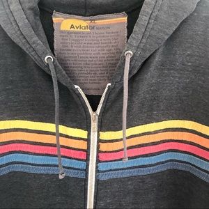 Aviator Nation 5 stripe hoodie sweatshirt Size XL vintage retro style dark grey